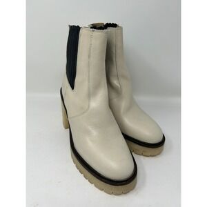 Free People Leather Lug Sole Platform Chelsea Boots Block Heel Cream Womens 7.5